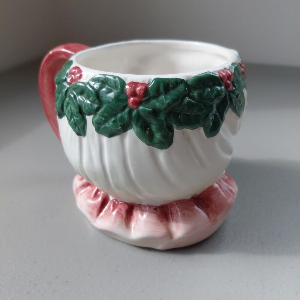 VTG Japan Mr & Mrs. Santa Claus Mug Cup Large Christmas 3D RARE Holly Ceramic - Picture 10 of 16
